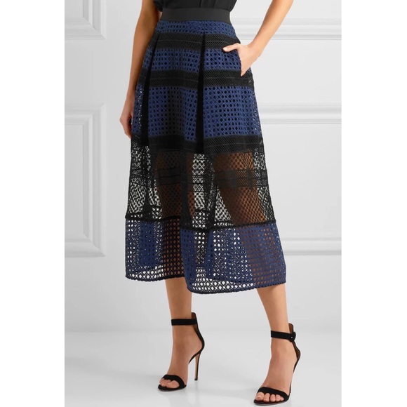 Self-Portrait Dresses & Skirts - Self-Portrait Paneled Guipure Lace Midi Skirt